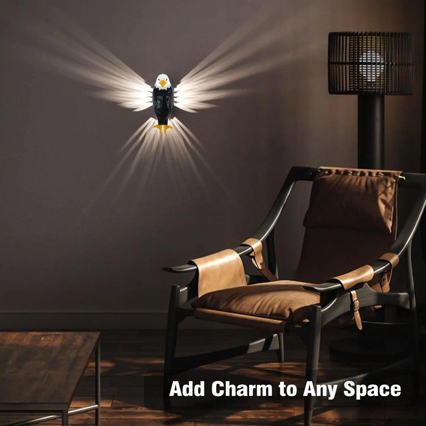 Bald Eagle Wall Light, Wall Mounted Eagle Lamp for Bedroom, Living Room, Hallway, Battery Operated Eagle Light