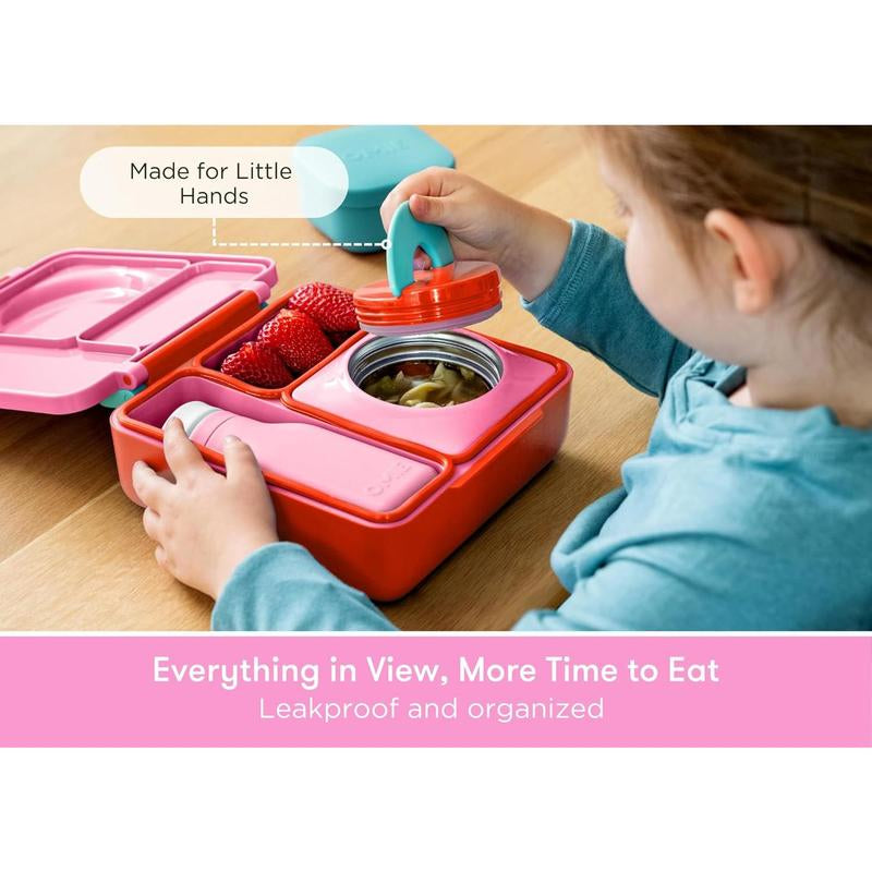 Stylish Insulated Lunch Box for Kids - Leak Proof Thermos Food Jar with 3 Compartments and Two Temperature Zones